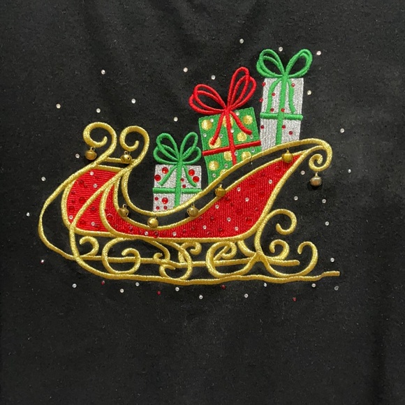 The Quacker Factory Black Shirt with Red Sleigh Sweater with Bling, Size XL - Picture 2 of 5